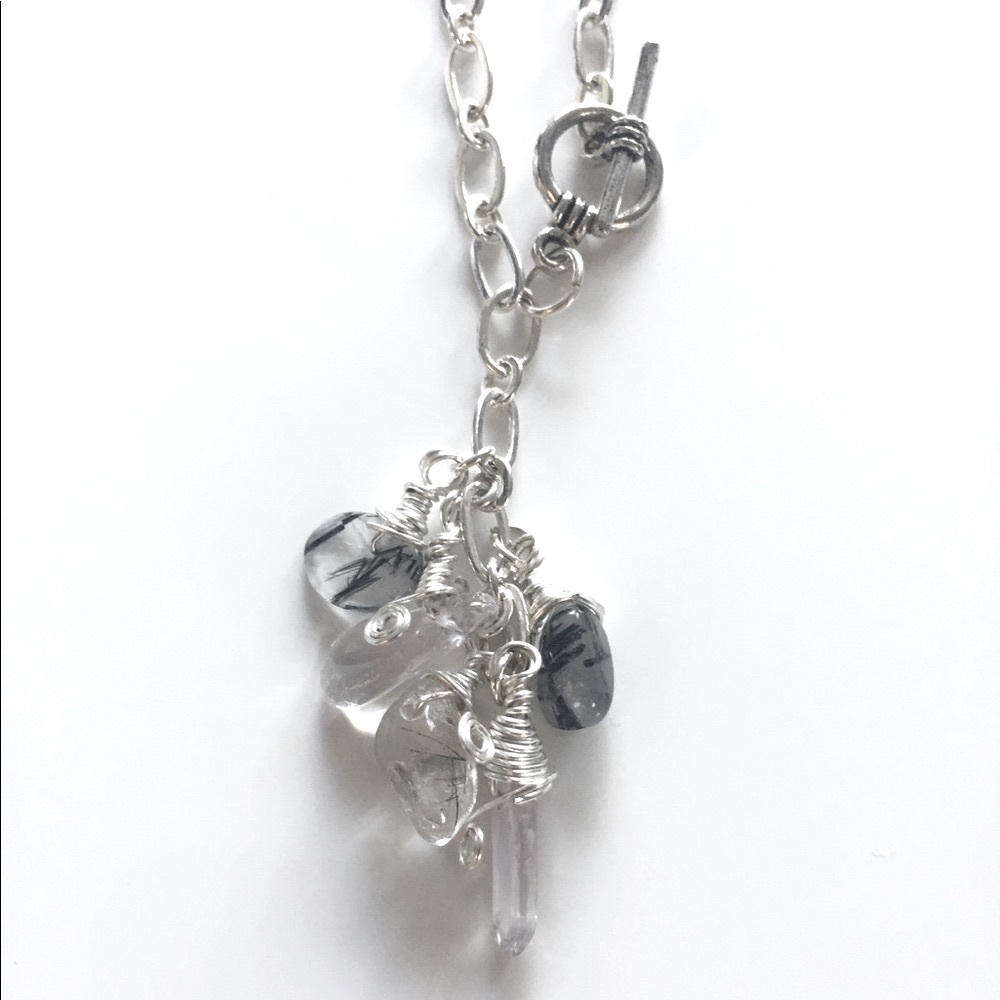 NWOT Boho Silver Mixed Quartz Toggle Necklace - Picture 2 of 4
